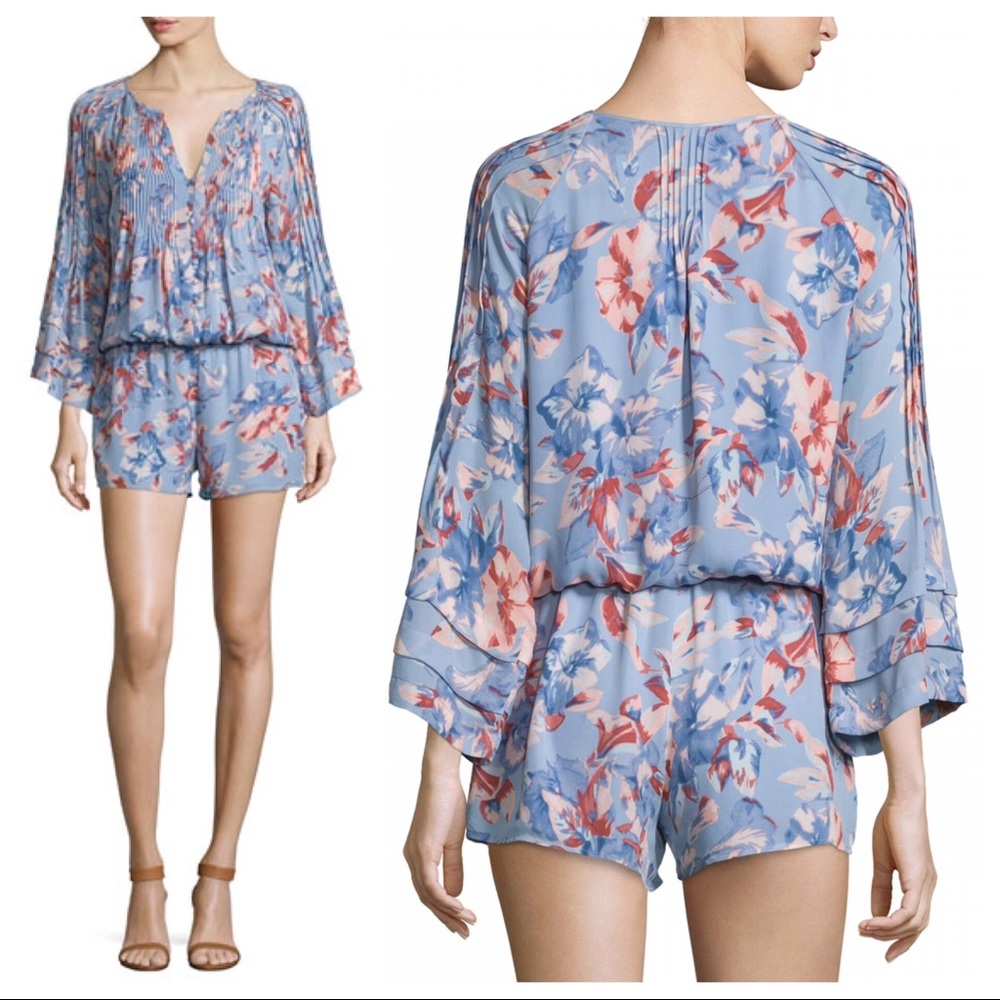 Joie S Floral 100% Silk Bell Sleeve Mani Romper - Picture 7 of 8